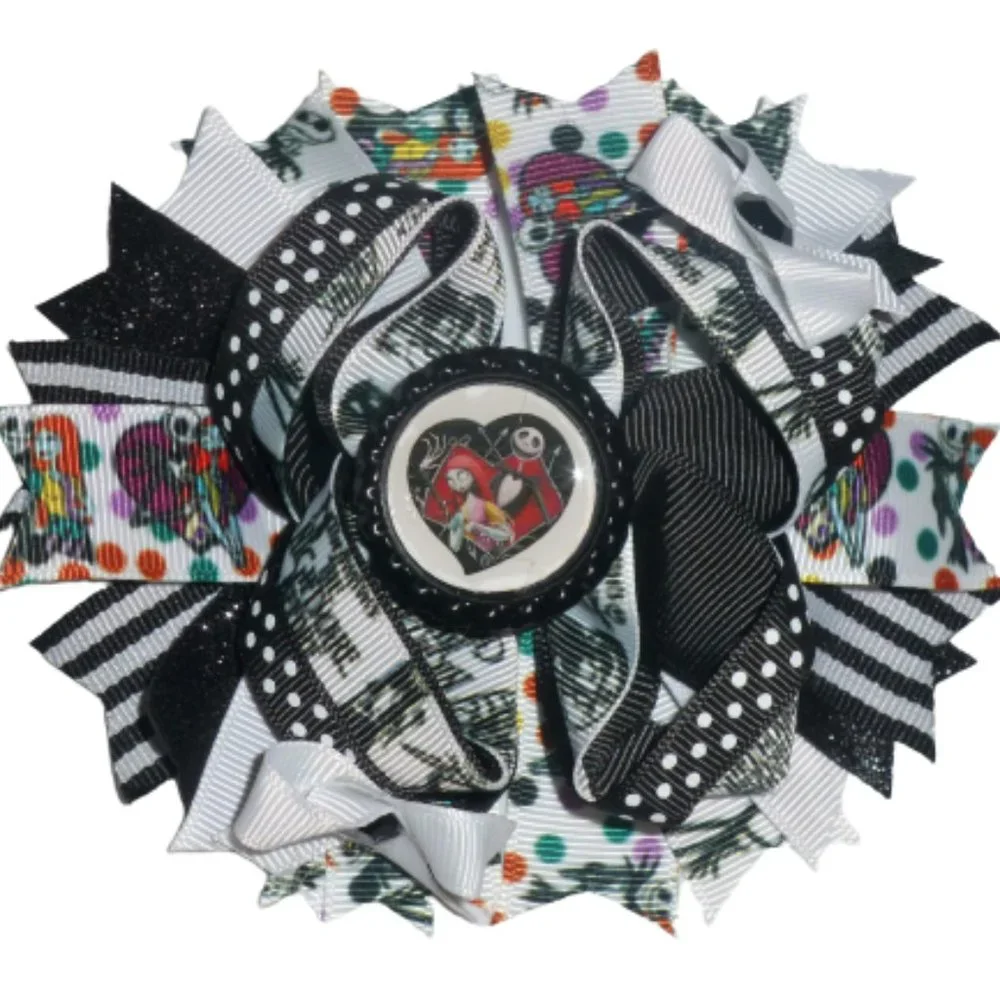 Halloween Nightmare Before Christmas Jack Sally Girls 5-Inch Hair Bow Clip